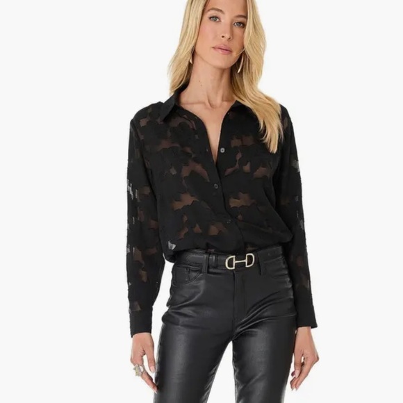 A.L.C black sheer floral button down blouse size 4